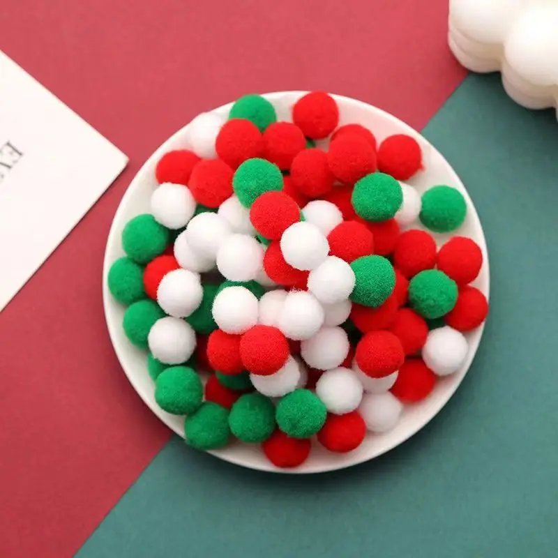 Christmas Felt Balls Red Green White 100pcs 8mm DIY Felted Pom Pom Plush Fluffy Ball Polyester Hairballs for Handmade Craft DIY
