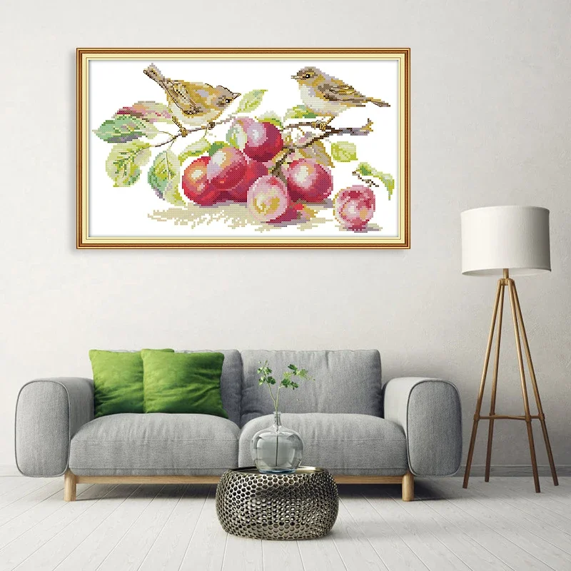 Joy Sunday Cross Stitch Fabric Little Bird and Apricot Aida 14ct Diy Needlework Printed Canvas Embroidery Dmc Kit Home Paintings