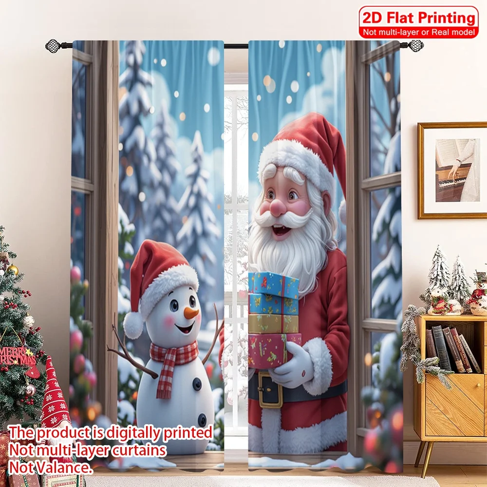 

2pcs 2D flat printing Christmas Window Drapes Santa Claus Snowman Winter Christmas Polyester Without Electricity 0 Perfect for