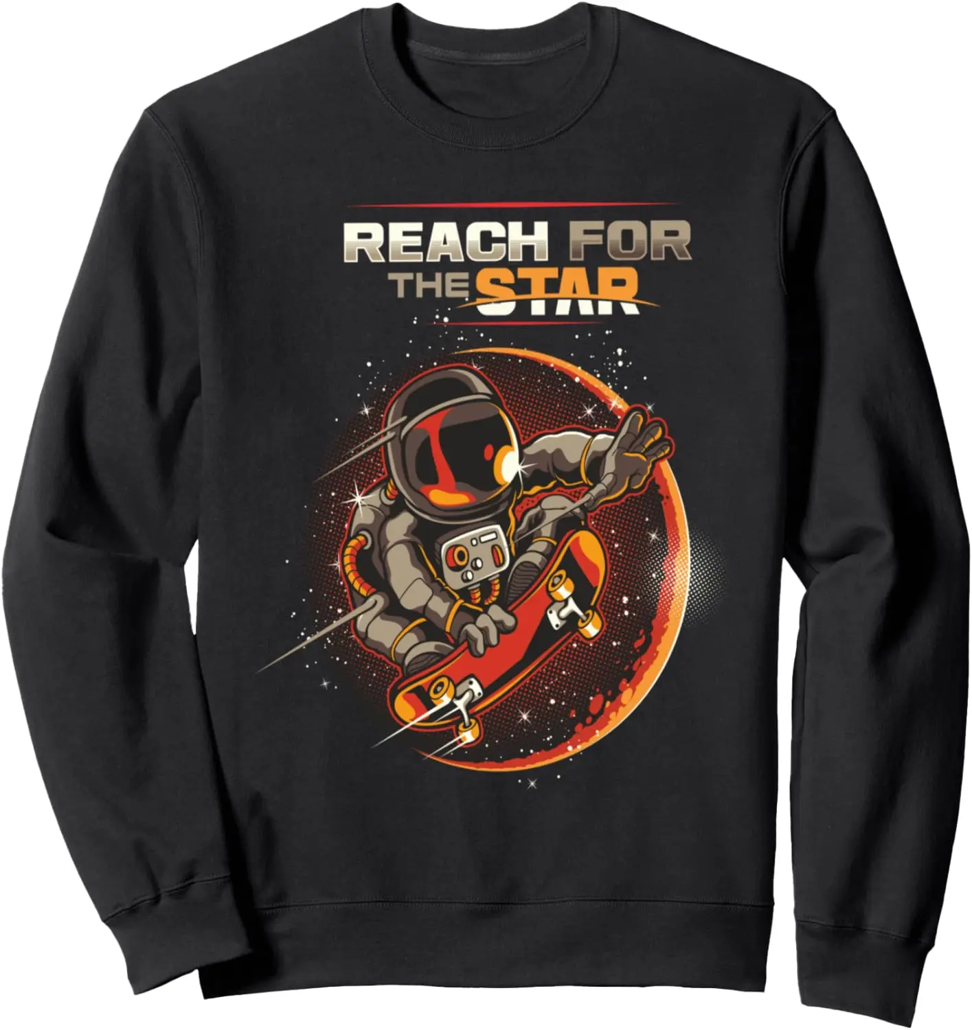 Astronaut Skateboarding to the Sun Cartoon Sweatshirt