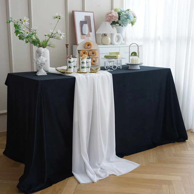 Mori Style Pure Green Beige Dessert Tablecloth Velvet European Outdoor Wedding Birthday Party Tea Break Table Decoration Fabric