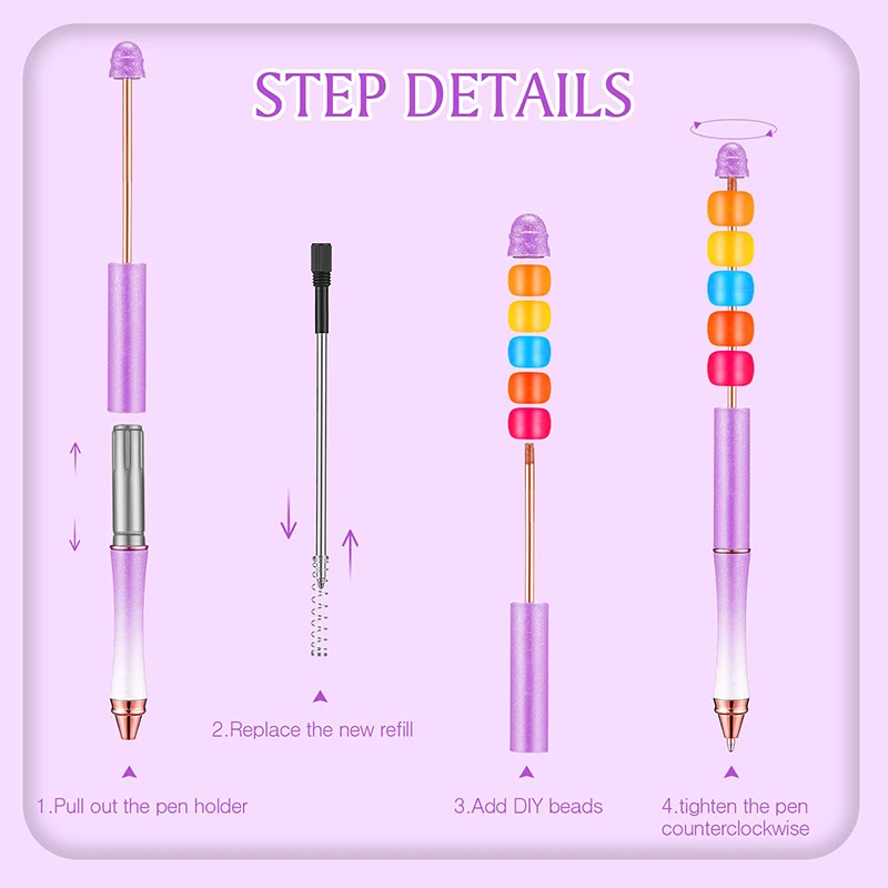 금속 비즈 펜 볼펜, 블랙 잉크 펜, 어린이 여성 학생 선물, 사무실 학교 그라데이션 색상, 20 개