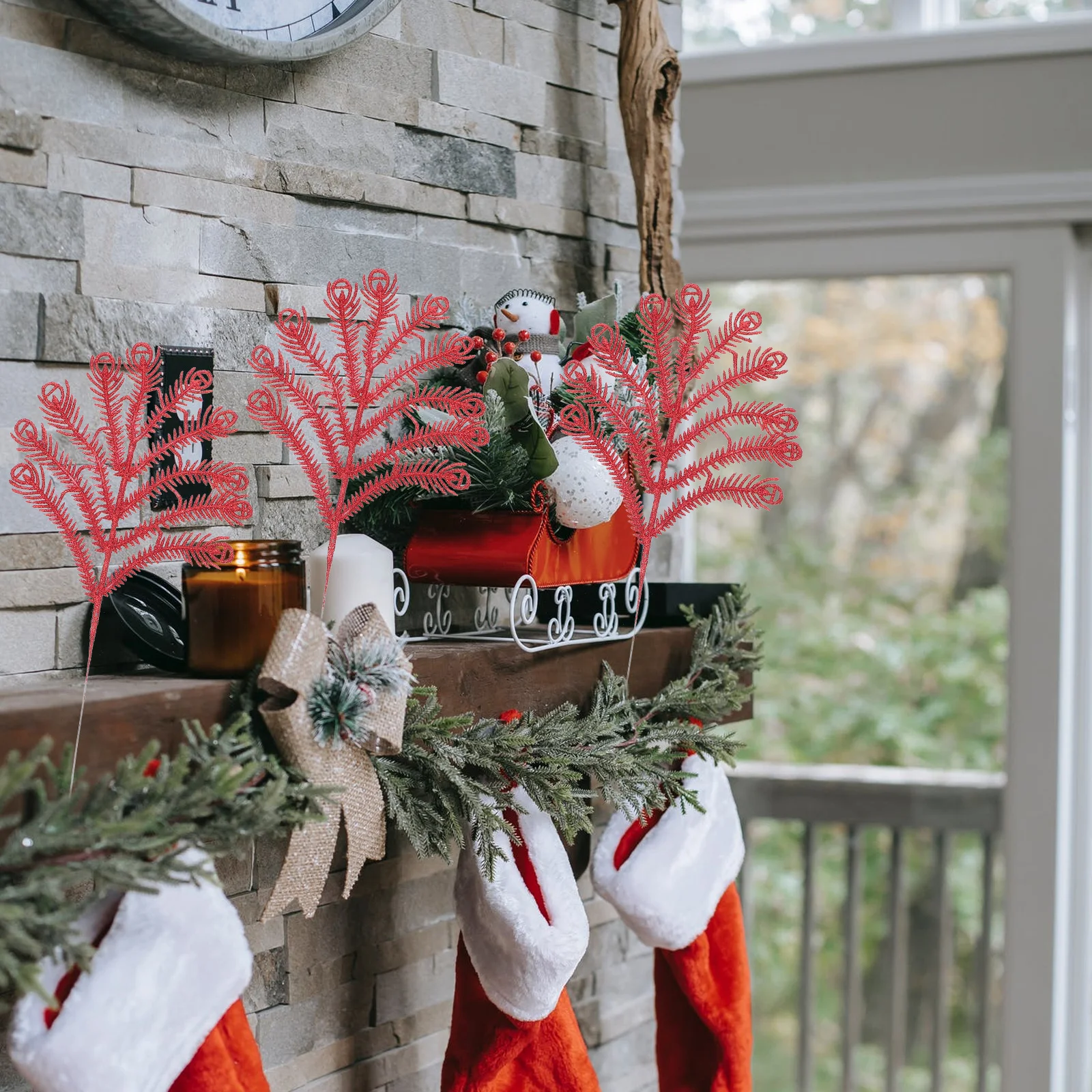 

6Pcs Christmas Glitter Leaf Pendants Decorative Xmas Party Hanging Ornaments Home Decor Christmas Glitter Leaf