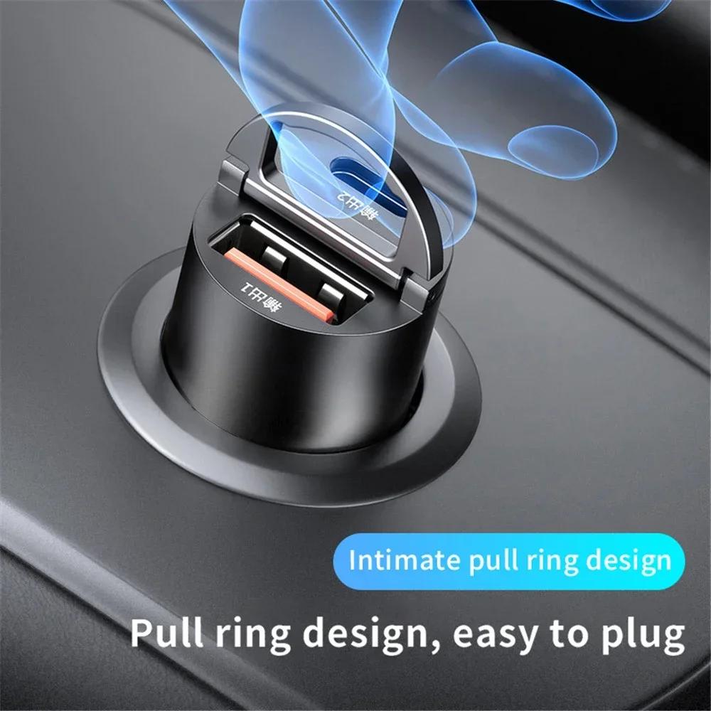 Mini chargeur de voiture à charge rapide, adaptateur de chargeur de téléphone de voiture USB C, 100W, PD, QC, anneau nervuré, iPhone 13, 12, Xiaomi, Samsung, Huawei