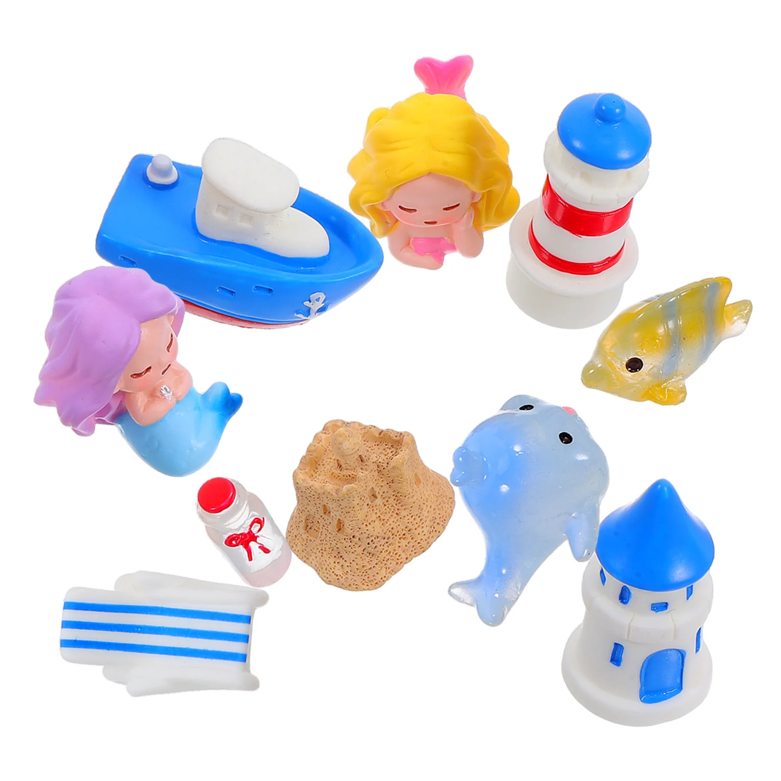 

11 Pcs Micro-landscape Figurine Fairy Garden Ornament Mini Beach Ocean Resin Mermaid Statues Cake Topper Decor Dollhouse Sea