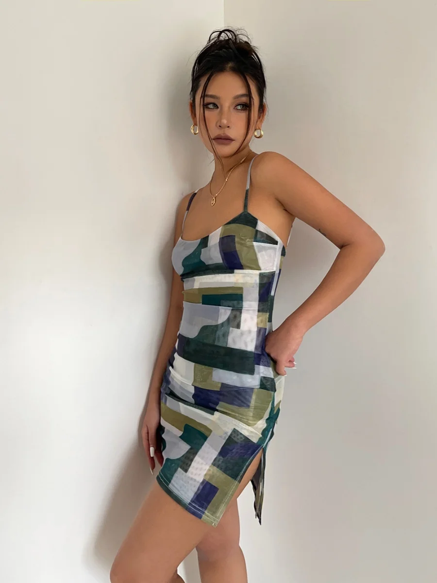 Vestido fino de malha de camada dupla feminino, xadrez, sexy, embrulhado, quadril, curto, menina picante, estilo americano, verão, F015