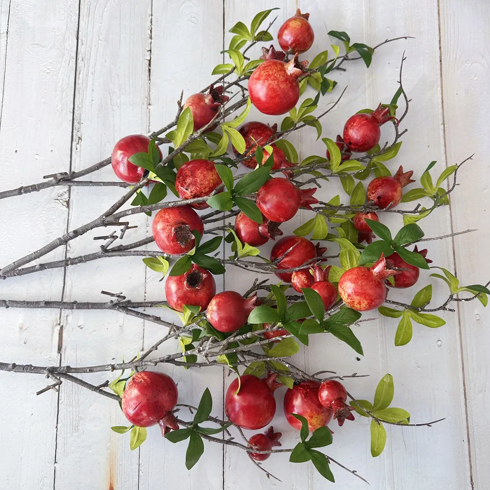 6 teile/los Lebensechte 6-Früchte Granatapfel Lange Zweig Künstliche Blumen Für Hochzeit Party Bogen Kranz Dekoration Hause Gefälschte pflanzen – Detail 2