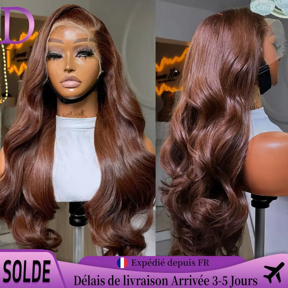 Dialola Perruques Cheveux Humains Brunes Châtain Perruque Frontale Dentelle 13x6 13x4 HD Transparente 230% Densité Prépilée Pour Femmes