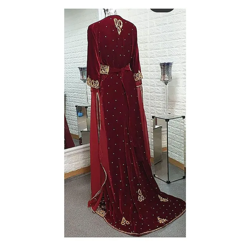 Luxury Velvet Fixed Crystal Moroccan Work Dubai Kaftano Bridesmaid Wedding