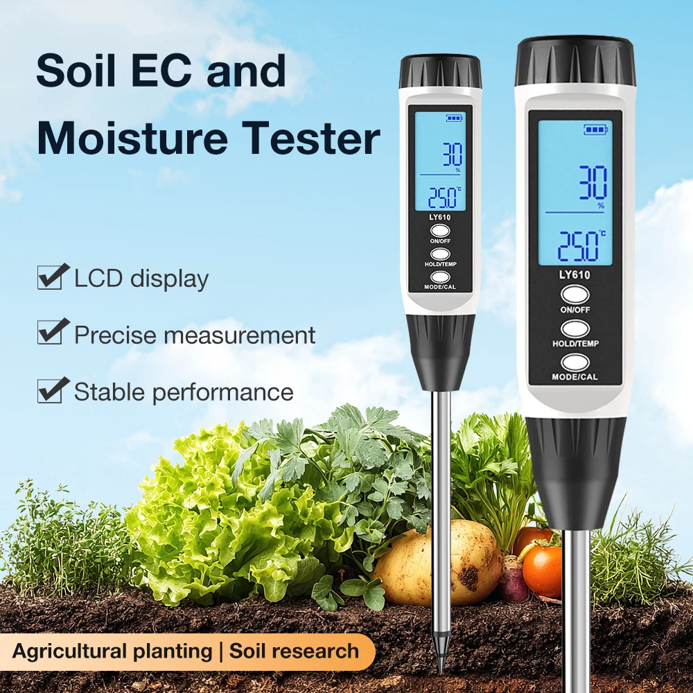 

LCD Display Soil EC and Moisture Tester/Soil PH Meter Temperature Moisture Test Pen Horticultural Flowers and Plants Detection