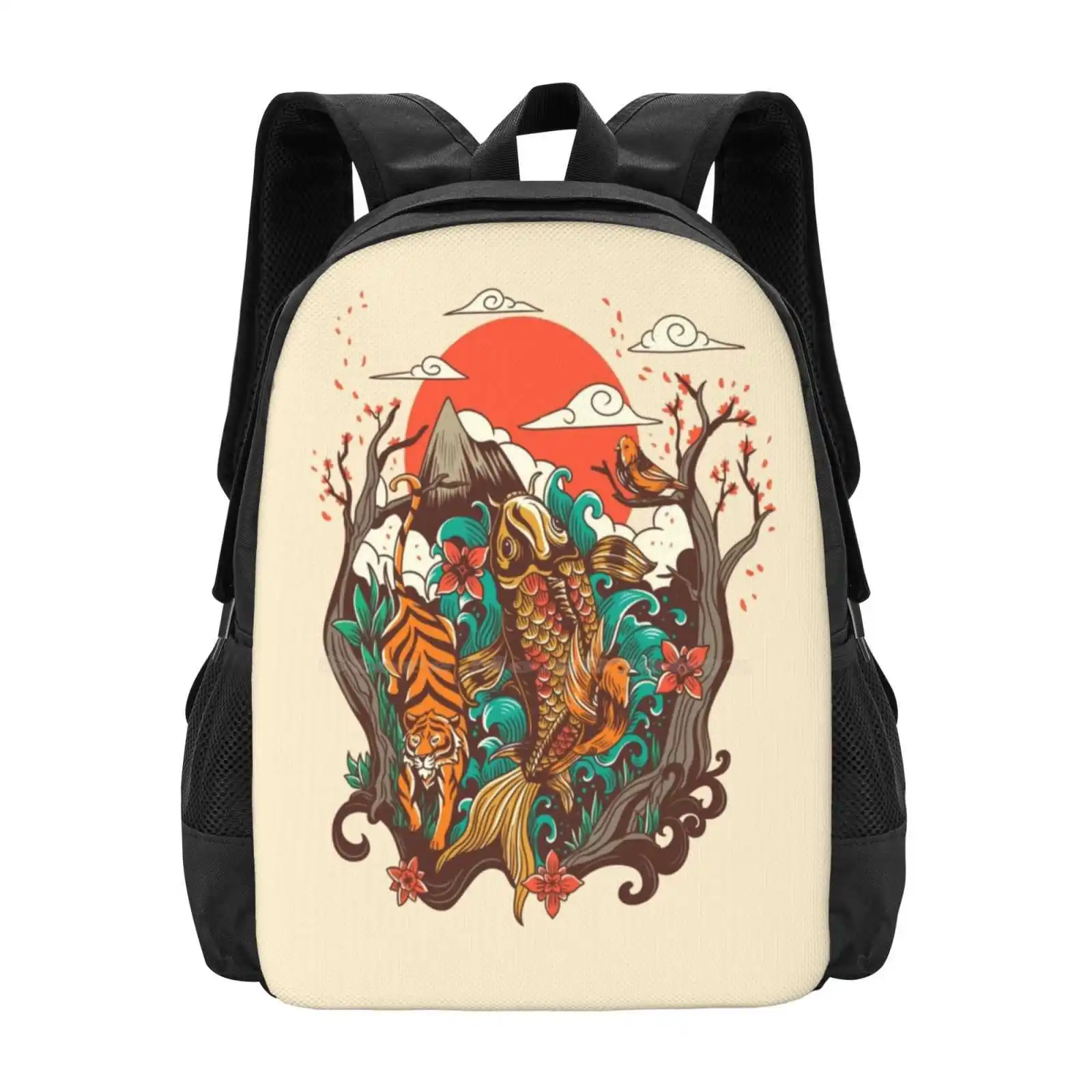 Autumn Sunset Large Capacity School Backpack Laptop Bags Autumn Sunset Koi Flower Drop Tiger Bird Cloud Animal Nature