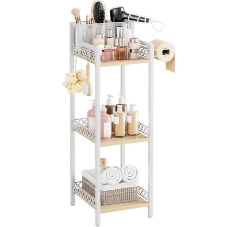 

Slim Bathroom Storage Shelf Unit, 3 Tier Corner Storage, Rustic Makeup Organizer, Space-Saving Floor Standing Storage Shelves f