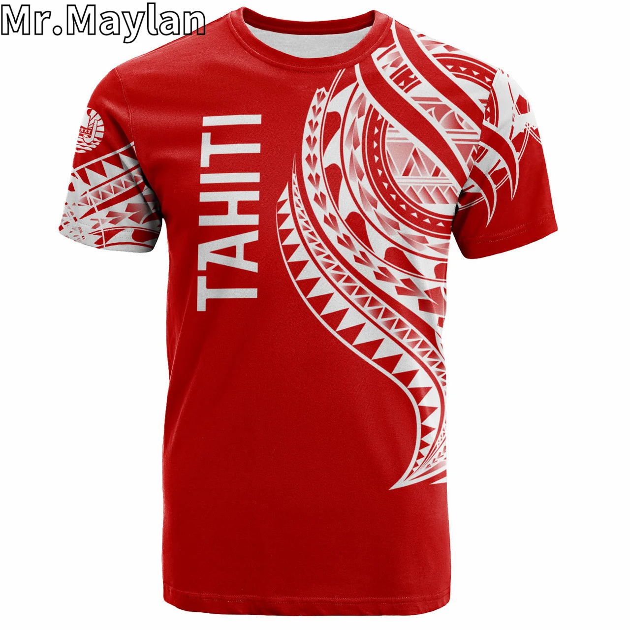 Custom 3D Tahiti Polynesian Hawaii T-Shirt Tatau White Patterns With Coat Of Arms Tshirt Men Women Streetwear Unisex Tee Tops