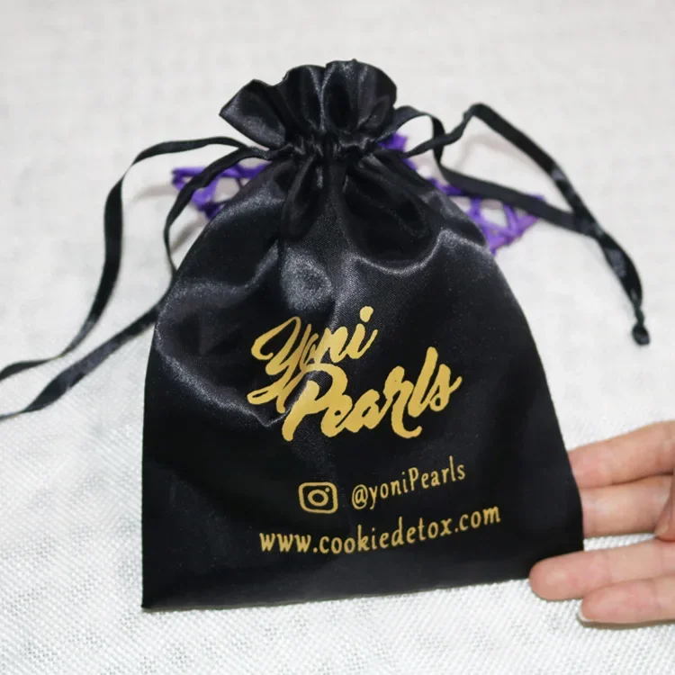 50PCS Satin Packing Bag for Hair Toy Cloth Shoe Storage Silk Drawstring Pouch Dustproof Custom Sack Party Gift Sachet Print Logo