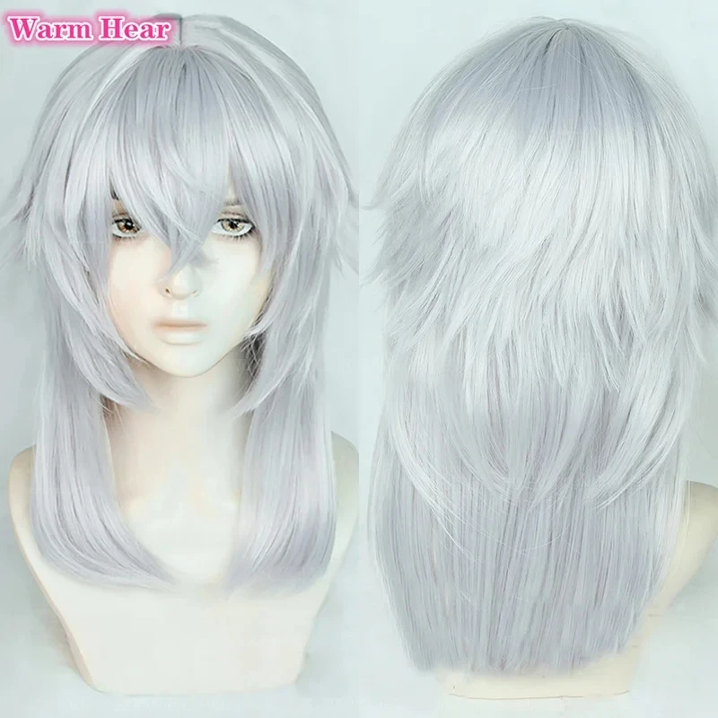 Themis Synthetic Wig Anime FF14 Themis Long Silver Grey Cosplay Anime Wig Heat Resistant Hair Halloween Party Wigs +Free Wig Cap