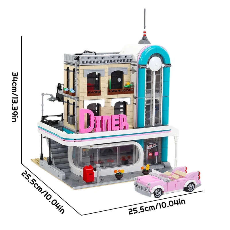 Décennie s de Construction Modulaires à Tiges Créatives MOC LEPIN 15037, Modèle de Dîner du Centre-Ville, Puzzle en Briques, Jouets pour Cadeau, 2480, 10260 Pièces