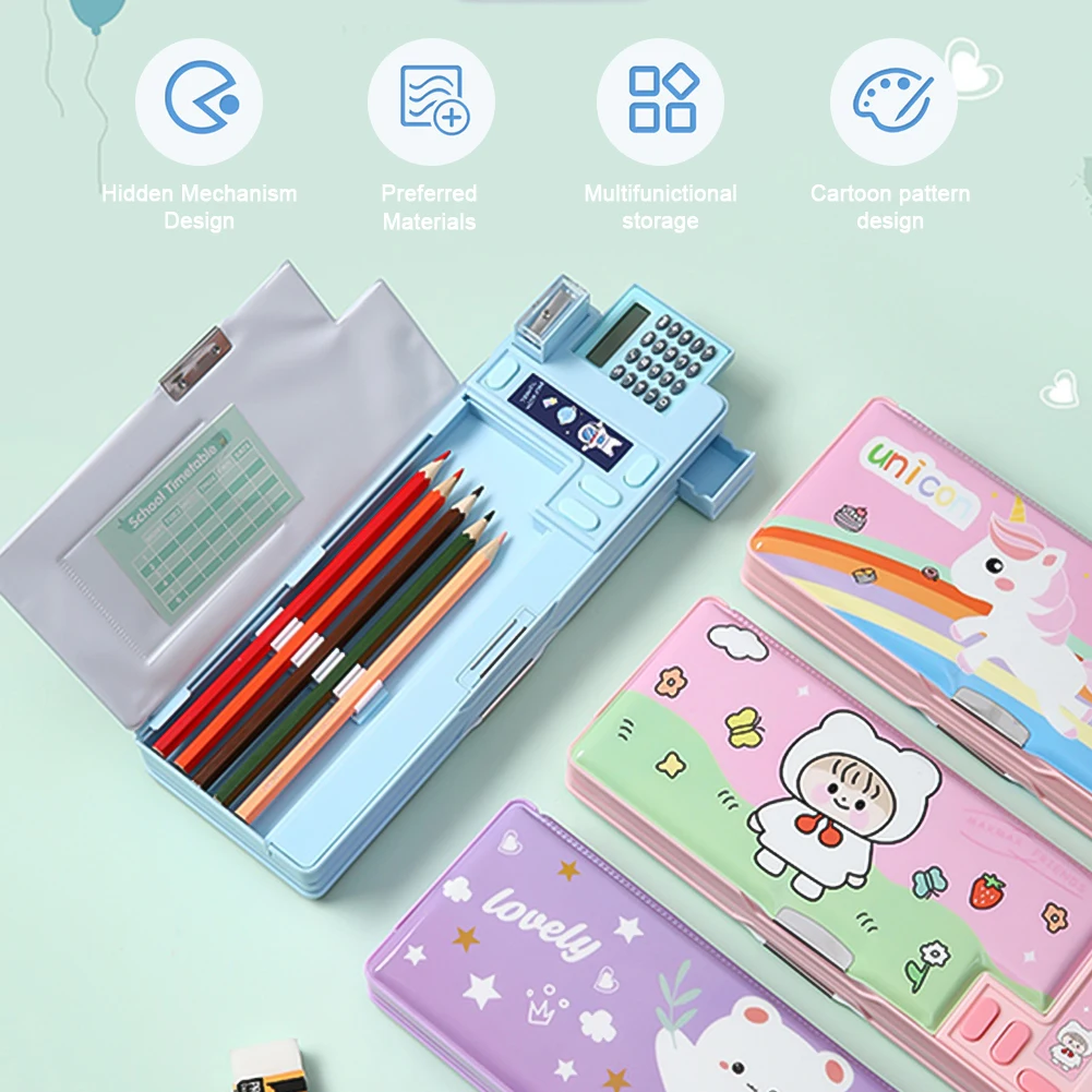 Imagem -04 - Cartoon Stationery Storage Box com Calculadora e Apontador Multifuncional Pencil Box Material Escolar Presente Infantil