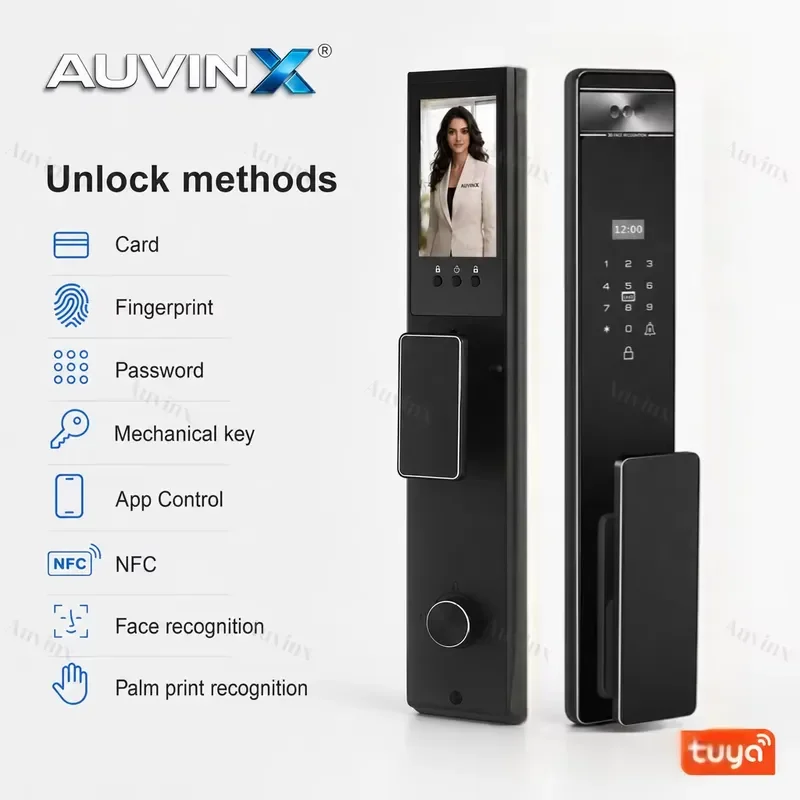 Auvinx Cerradura Inteligente Biometric Facial Recognition Camera Fingerprint Password Card Intercom Digital Graffiti Smart