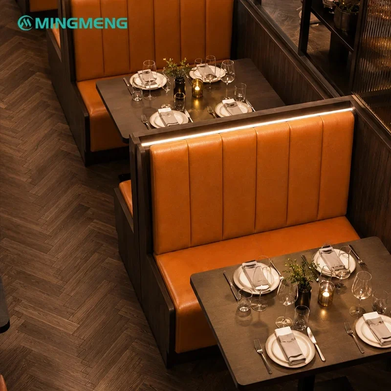 Commercial Partition LED Edge Banquette Booth Vertical Tufted Leather Upholstered Modern Durable High Density Foam Restaurant