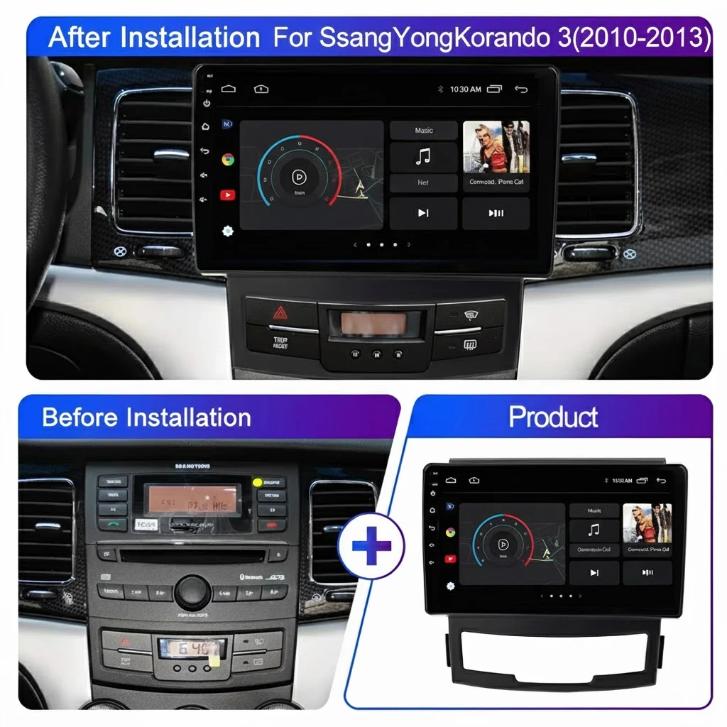 Android 16 For SsangYong Korando 3 Actyon 2 2010 2011 2012 2013 Multimedia 5G WIFI Navigation DVD Head Unit GPS Stereo