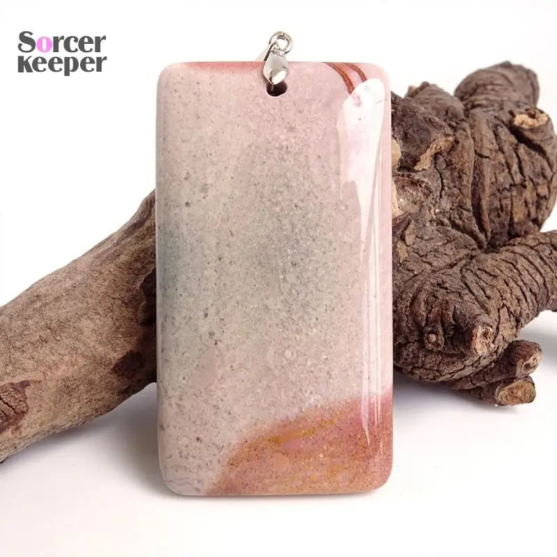 Men\'s Pendant Square Shape Real Natural Picasso Jasper Stone Beads For Jewelry Making DIY Polar Jades Necklace Material ZS753