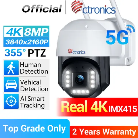 Ctronics Real 4K Outdoor Surveillance Camera 5G Wifi 8MP 3840x2160P Full Color Night Vision Security IP Camera 360 Auto Tracking