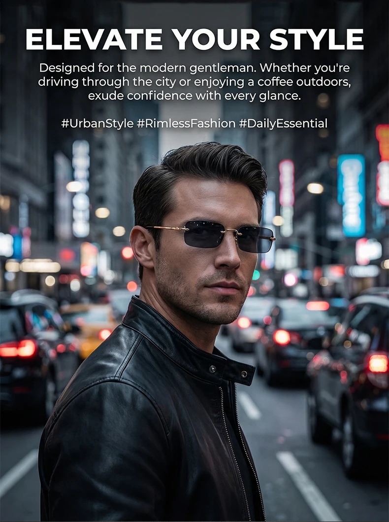Kleine Rahmen Rechteck Randlose Punk Sonnenbrille Männer 2025, Luxus Marke Vintage Metall Sonnenbrille Für Männliche Klassische Shades UV400 – Detail 3
