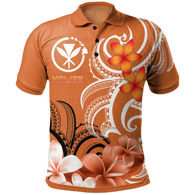 New In Polynesian Graphic Polo Shirt For Men 3d Print Hawaiian Short Sleeves Oversized Button Tees Casual Street Lapel T-Shirt