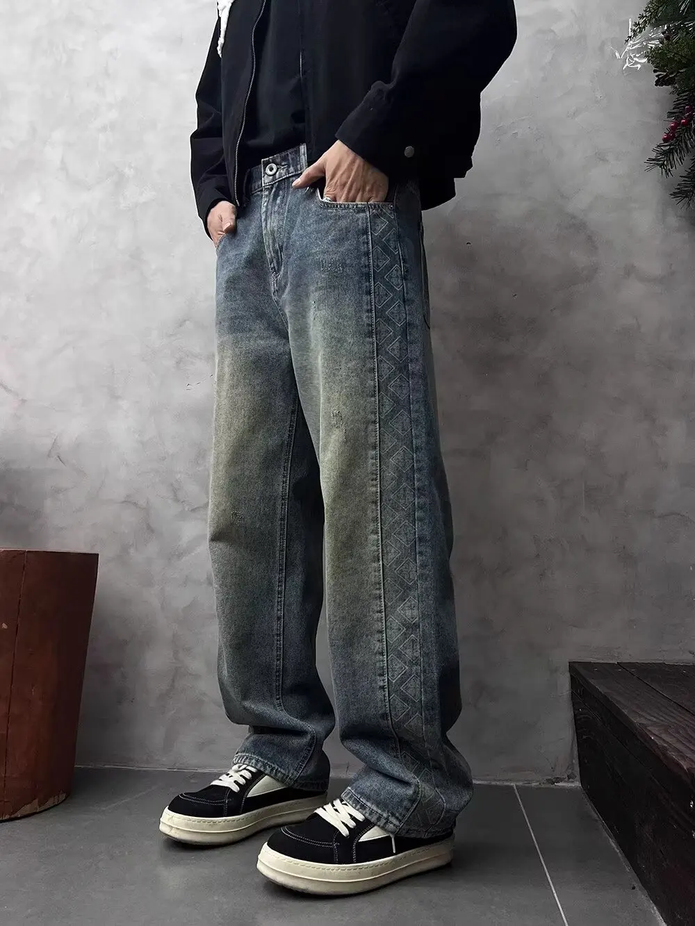 

Retro American High Street Men's Jeans Summer Trendy Loose Straight Leg Wide Leg Long Pants CleanFit Denim Casual Wear