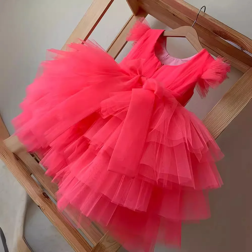 

Wedding Birthday Dresses For Girls 1-8 Years Elegant Party Bow Tutu Christening Gown Kids Children Formal Pageant Clothes