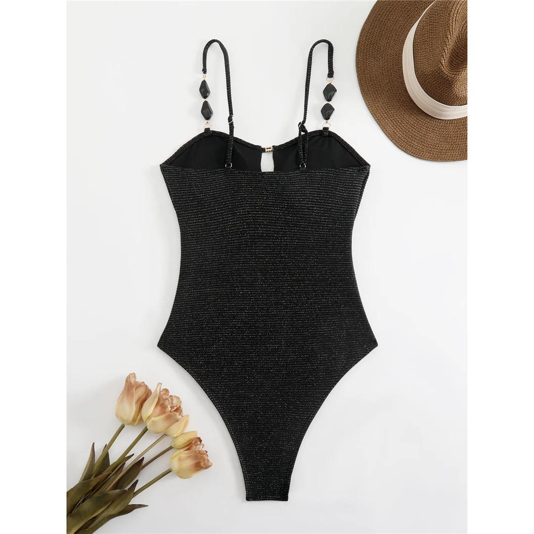 S - XL Glitzernder, funkelnder, ausgeschnittener Einteiler-Badeanzug für Damen, Badebekleidung, Monokini mit hohem Beinausschnitt, Badeanzug, Badebekleidung, Schwimmbekleidung V7369 – Detail 12