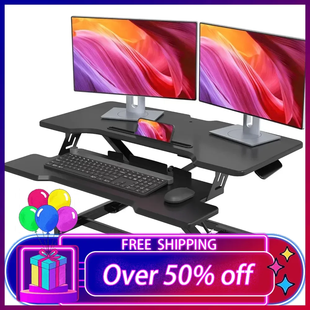 

Standing Desk Converter 32 inch, Height Adjustable Sit Stand Desk Riser, Sit to Stand Tabletop Dual Monitor Riser Workstation