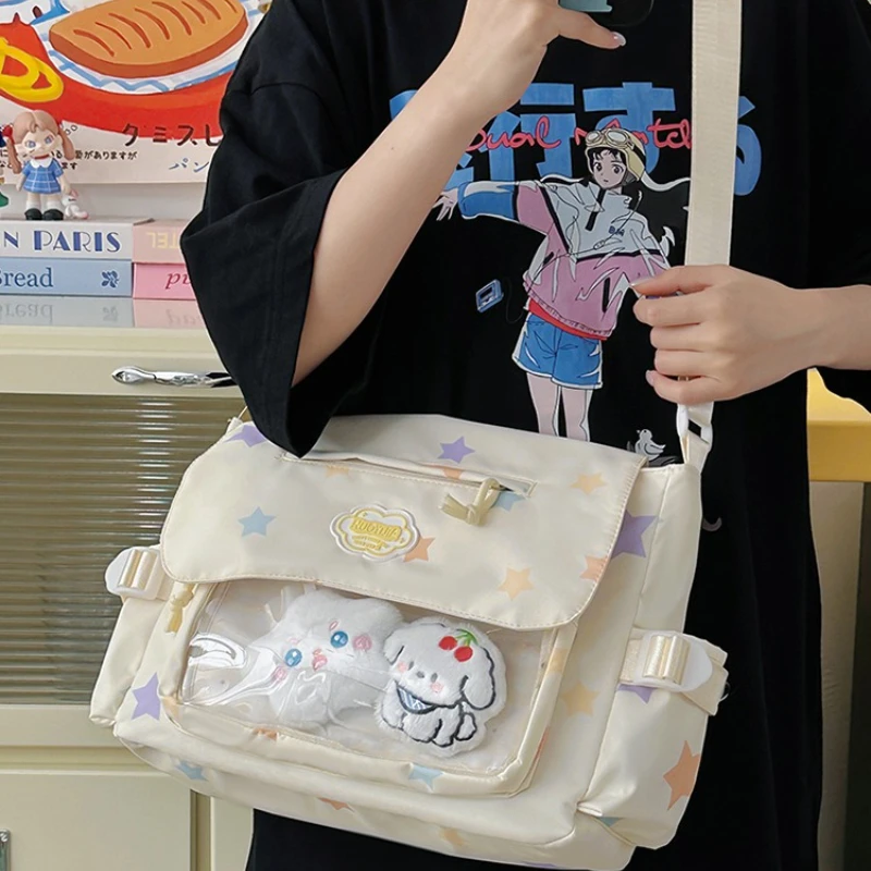 

Japanese Ins Style Large Capacity Student Messenger Bag Transparent Pain Bag for Girls Trendy Single Shoulder Crossbody Bag