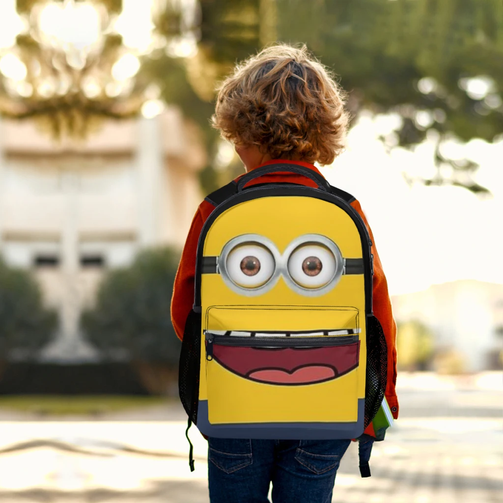 Mochila escolar con ojos estilo Miniion para niños, mochila para estudiantes de gran capacidad, mochila para estudiantes de secundaria de dibujos animados de 17 pulgadas