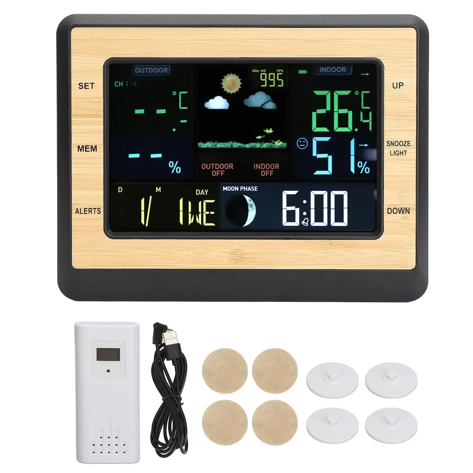 

Multifunctional Wireless Weather Station - for indoor /Outdoor Temperature & Humidity Monitor with 4 Brightness Levels