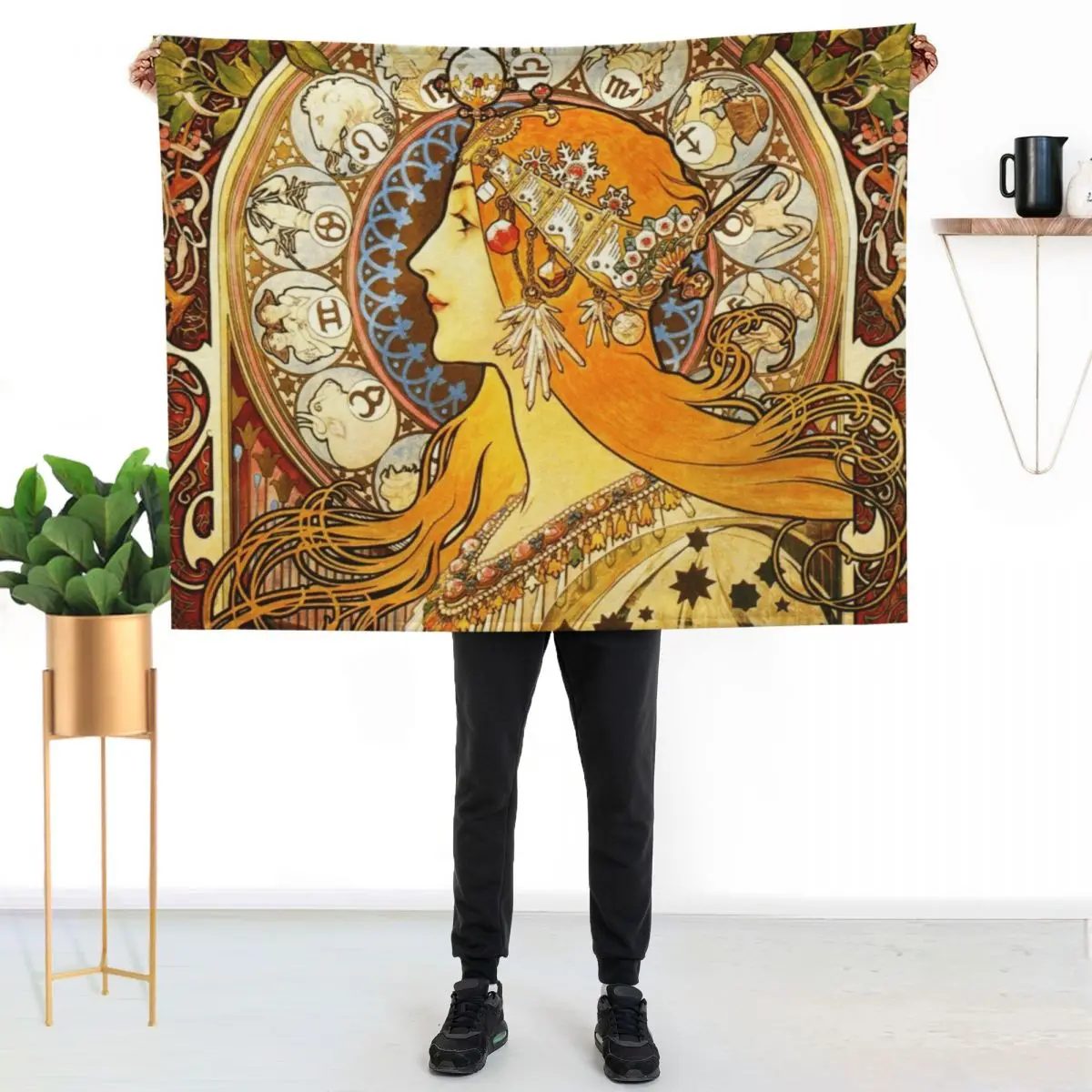 La Plume Zodiac - Alphonse Mucha Throw Blanket Thermals For Travel bed plaid Custom valentine gift ideas Thins Blankets