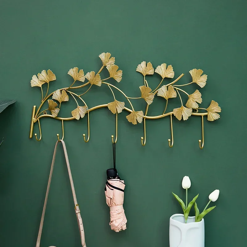 

Wholesale Entryway Modern Home Ginkgo Leaf Metal Home Decor Mount Clothes Coat Hat Key Hanger Rack Decorative