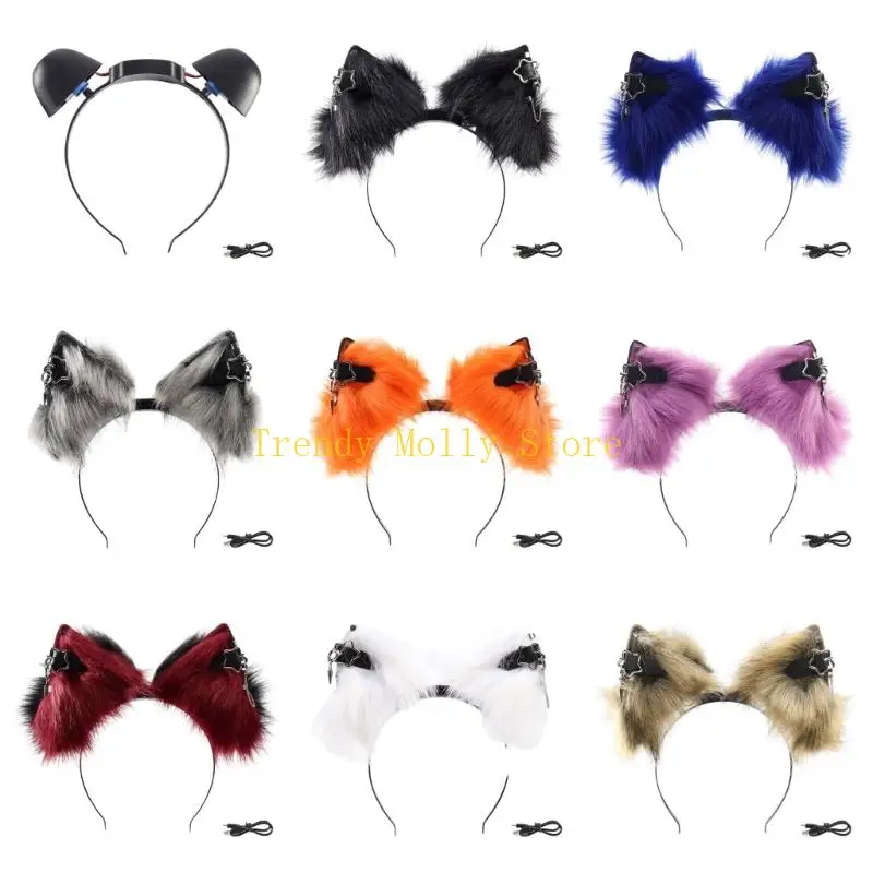 

N5KB Motion Activated Soft Animal Ear Headpiece USB Chargeable Thin Hair Addition For Costume Incidents