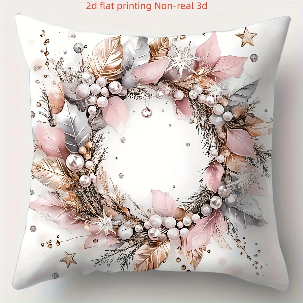 4pcs Christmas Pillow Covers, 2D Flat Wreath Tree House Print, Single-Sided Non-Real Embroidery for Sofa Living Room Decor
