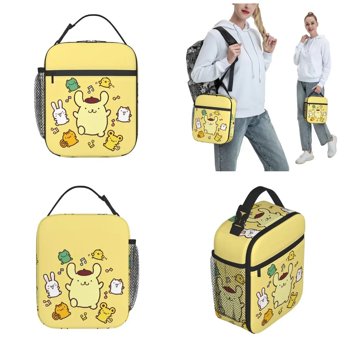 Pom Pom Purin con gli amici borsa termica per borse da pranzo isolate Lunch Container a tenuta stagna Lunch Box Tote Food Bag Work Outdoor