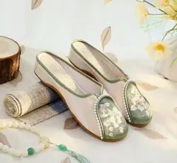 2024 New Women's Ethnic Style Flat Sole Embroidered Floarl Slippers Soft Sole Non Silp Round Toe Outdoor Cheongsam Slippers