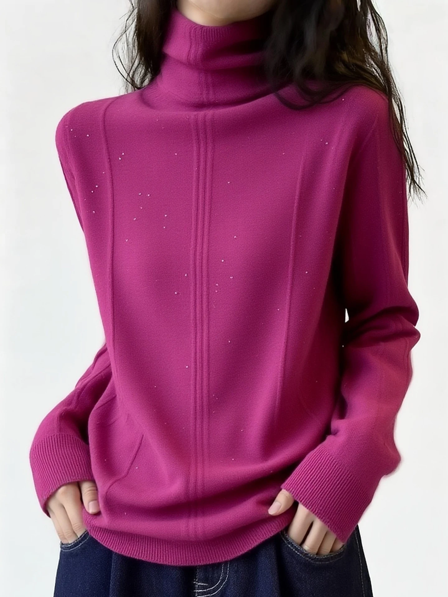 

Fashionable High Collar Knitted Sweater Casual Long Sleeve Skin-friendly Warm Pure Color Base Shirt Spring Collection 2026