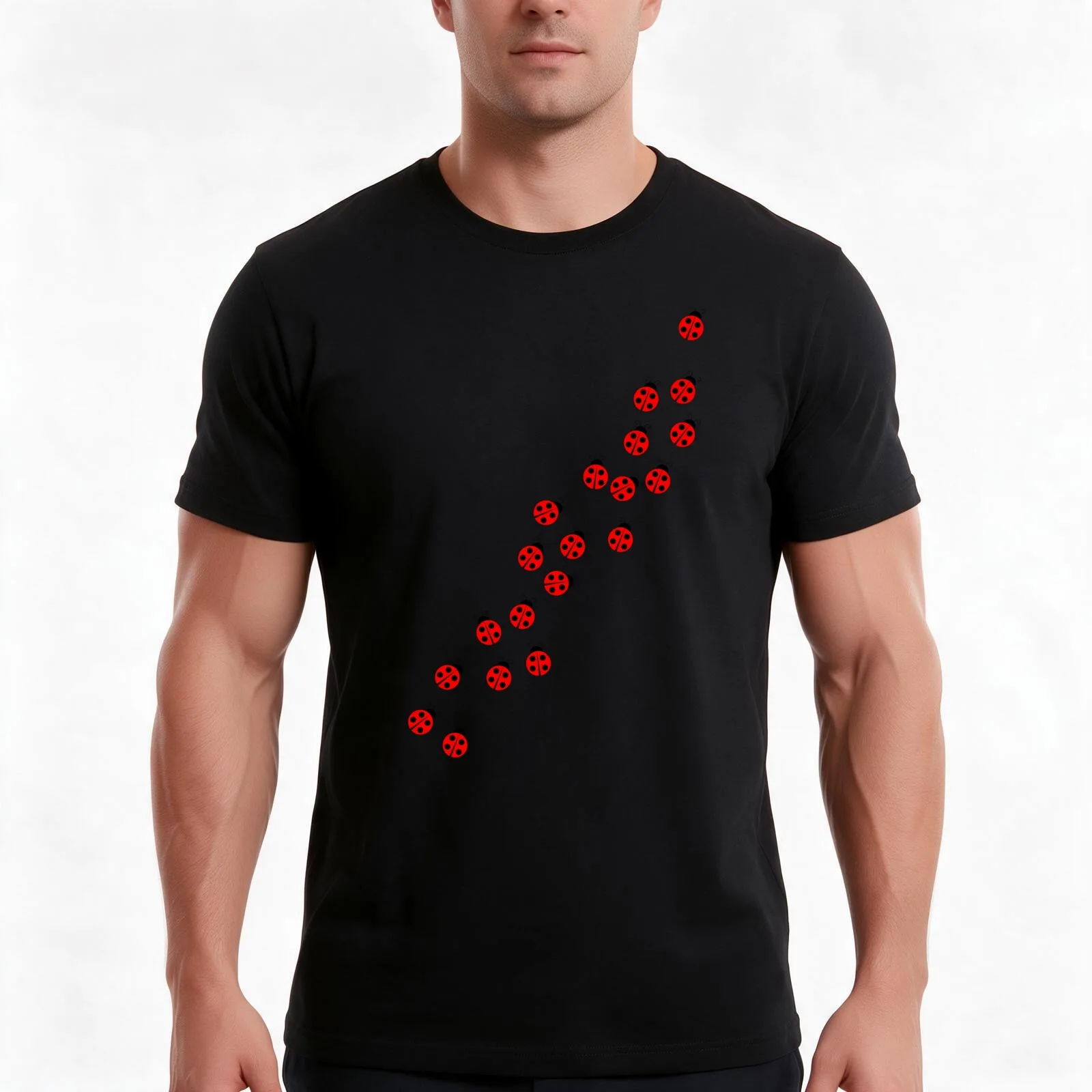 Ladybug T-Shirt, Summer Casual Cotton Tee, Oversized Streetwear Tops, Vintage Graphic Print, Loose Fit Short Sleeve, 100% Cotton