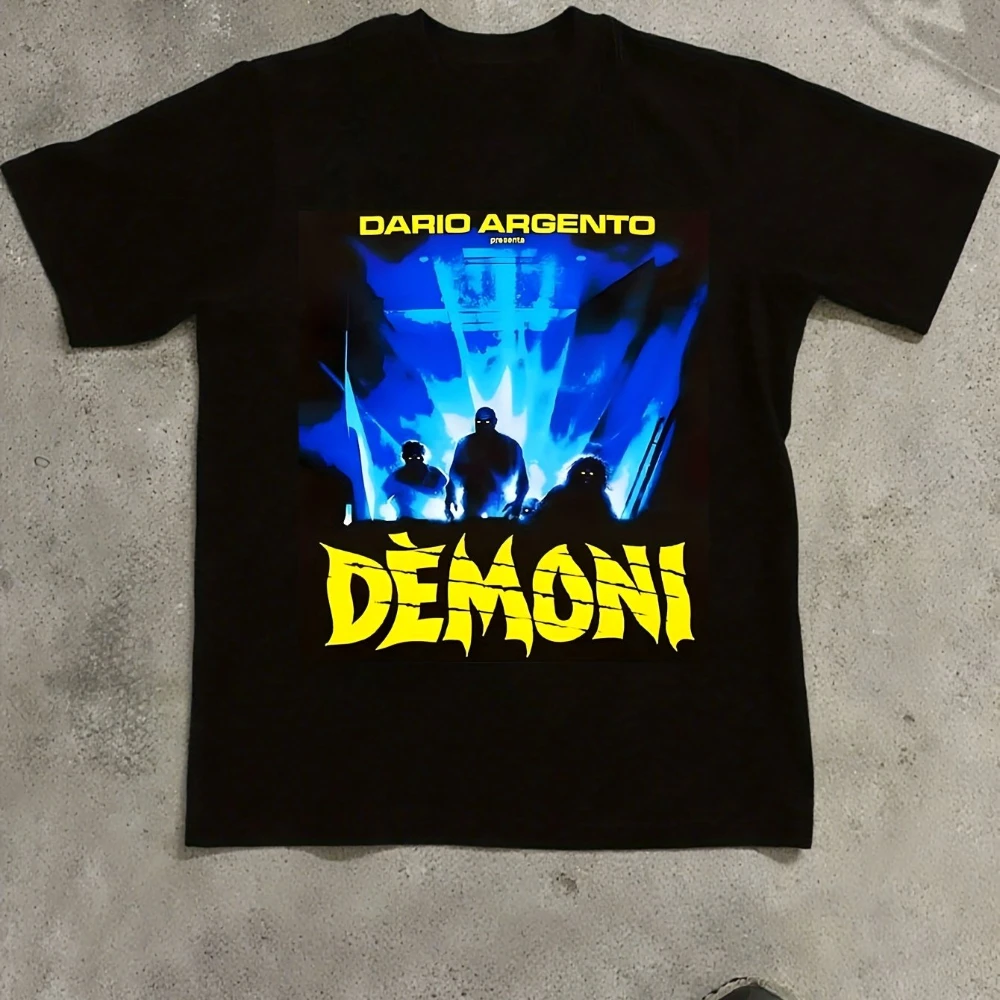 Men's Vintage 1985 Demon Italian Horror Movie T-Shirt Black with Devil Print 80s Retro Tee Men's T-shirts for Summer