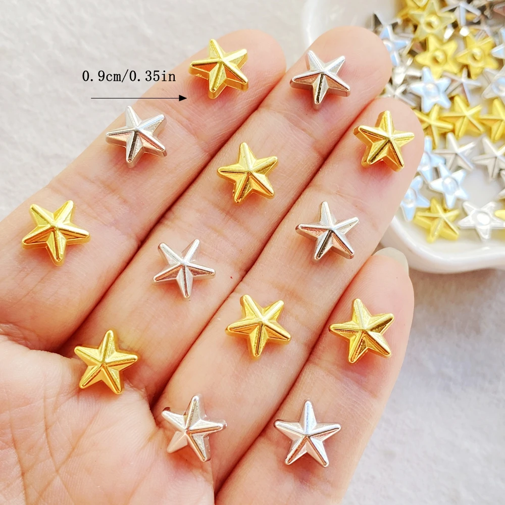 50pcs New Cute  Resin Mini Gold, Silver Stars Series Flat back Stone Figurines DIY Wedding Scrapbook Manicure Accessories