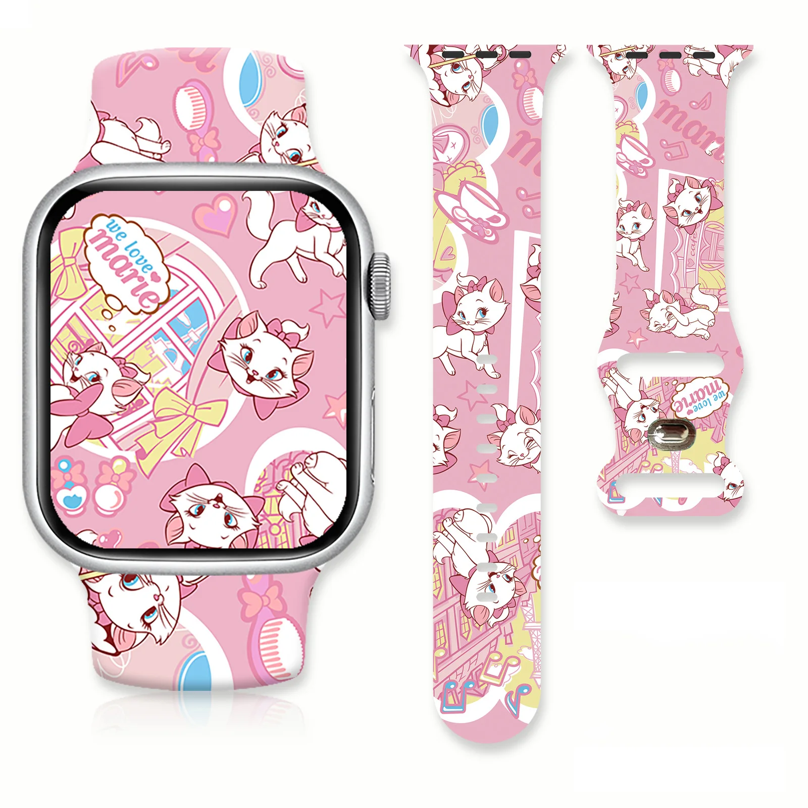 

Disney Marie Cat Series Strap for Apple Watch 11 10 9 8 7 SE Silicone Band Replaceable Watchband for iWatch 46mm 44mm 42mm 41mm