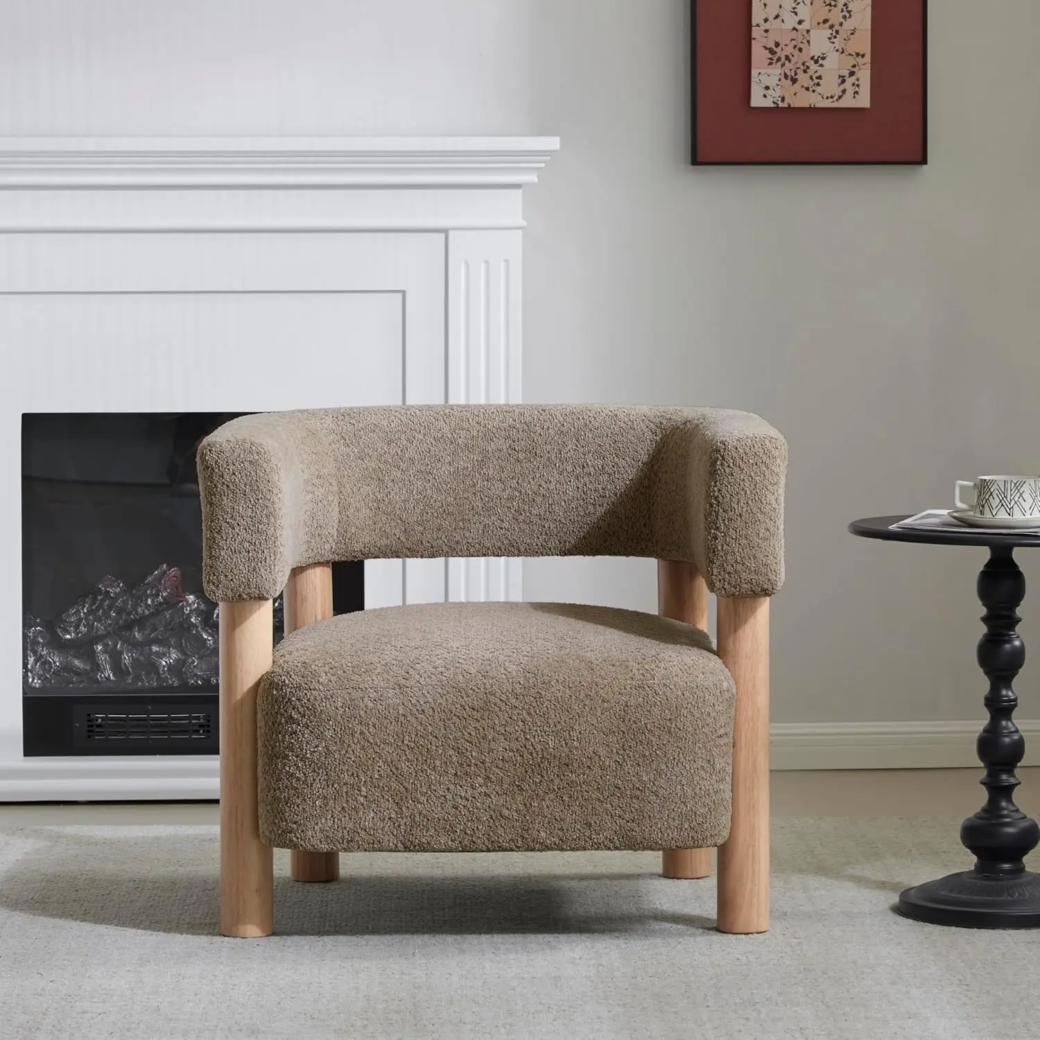 

Carly Low Profile Accent Chair, Round Backrest Side Chairs, Living Room Armchair with Boucle Fabric Cushion,Comfy Reading Chair