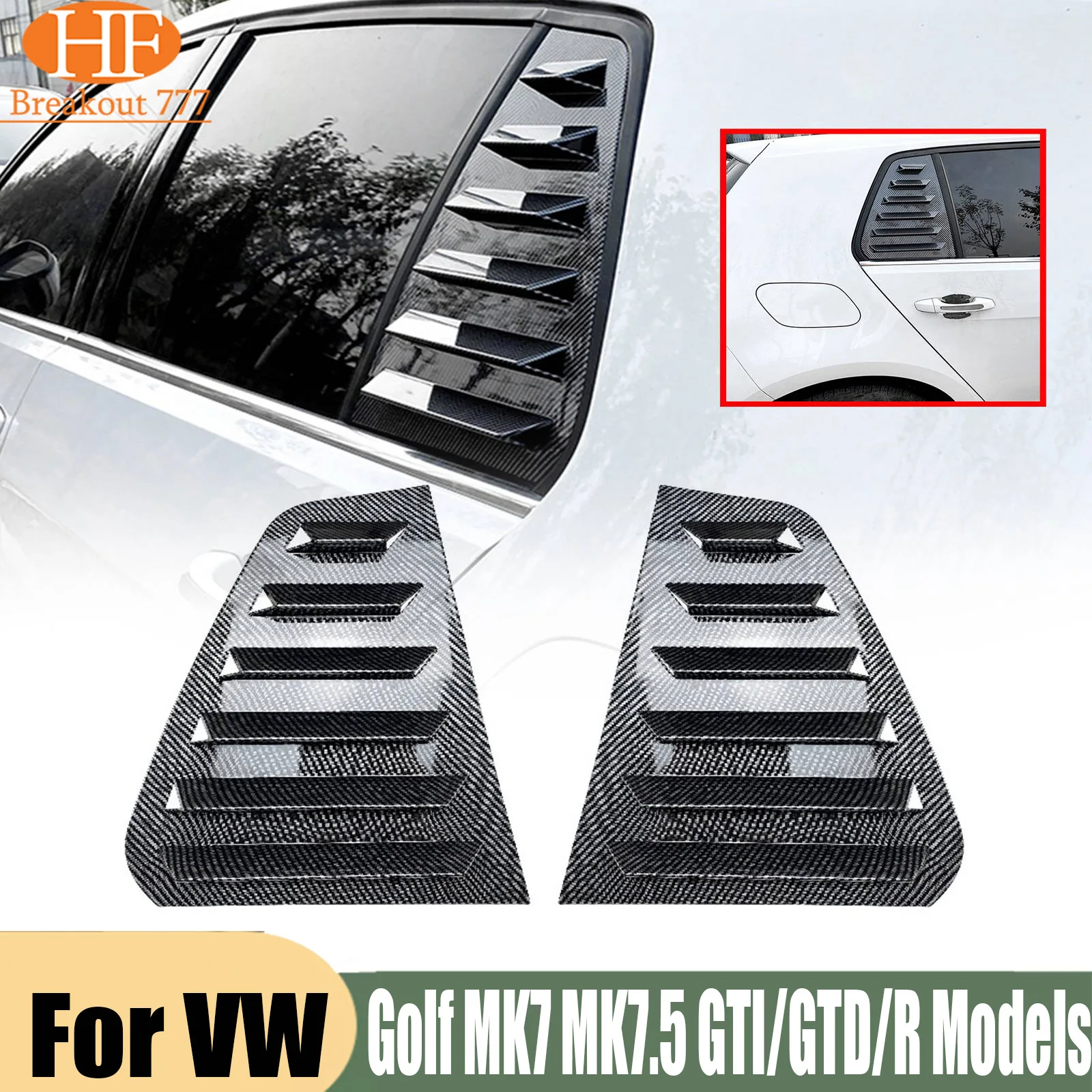 Rear Side Window Trim Spoiler 1Pair Window Shutter Cover Louver Air Vent For VW Golf MK7 MK7.5 GTI/GTD/R Models 2014-2019