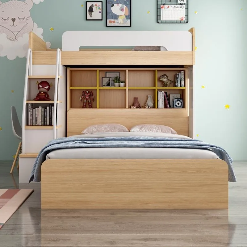 Children's staggered upper and lower beds Small apartment design Multifunctional staggered high and low beds Bunk beds with ward