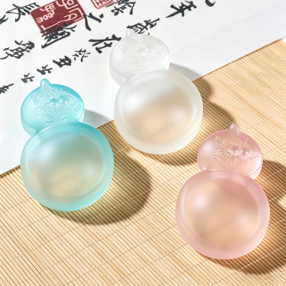 New Chinese Style Matte Colored Glaze Gourd Ink Dish, Embossed Fu Lu Pattern Ink Stone for Calligraphy Desktop Stationery Decor
